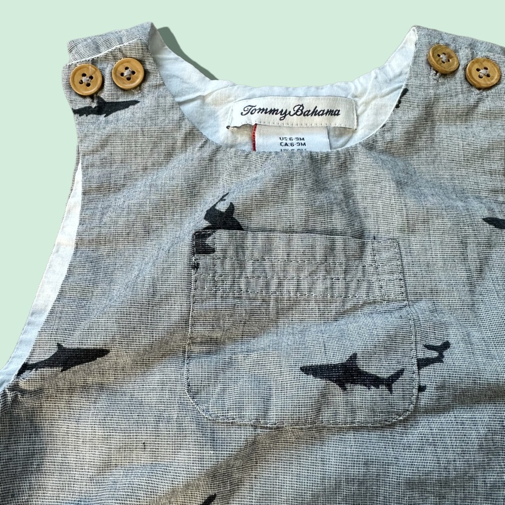 Baby Tommy Bahama Shark Theme Tank Top One Piece Navy Blue Size 6-9 Months - Picture 4 of 6